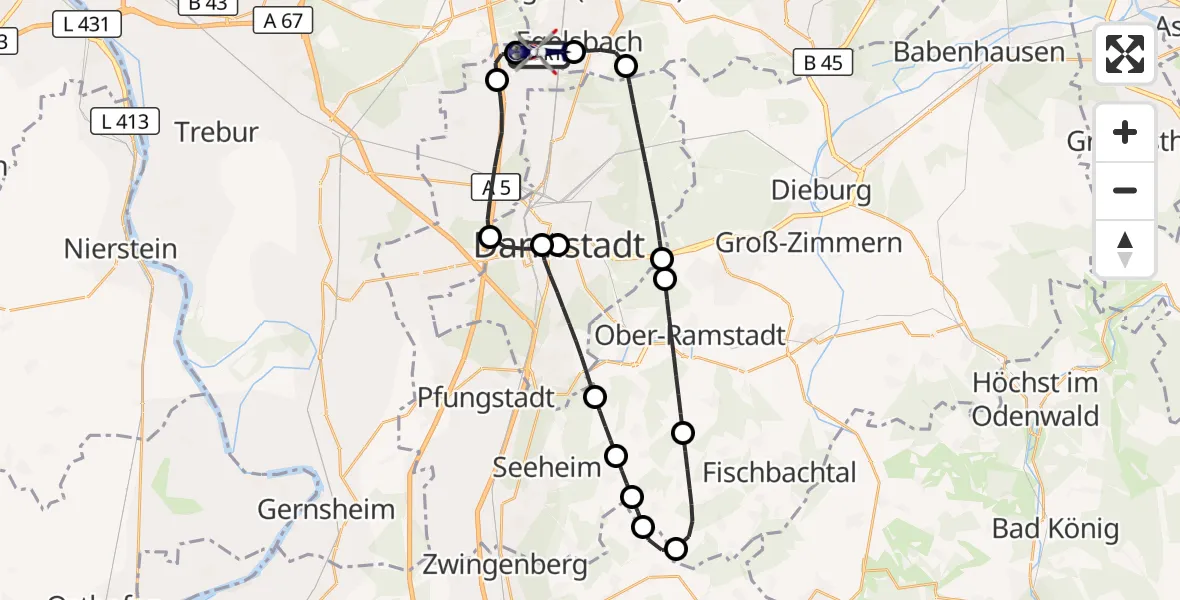 Flugroute Polizeihubschrauber Flughafen Frankfurt-Egelsbach - Flughafen Frankfurt-Egelsbach, 07 Oktober 2026, 12:07
