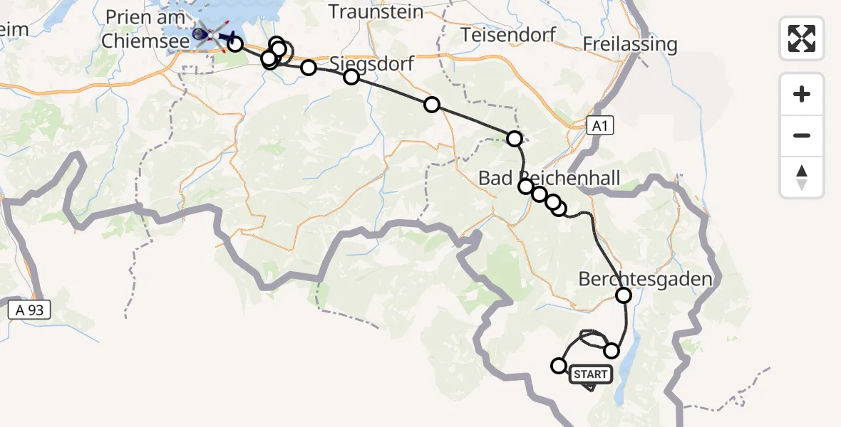 Flugroute Polizeihubschrauber Schönau a.Königssee - Chiemsee (See), 07 Oktober 2026, 12:20