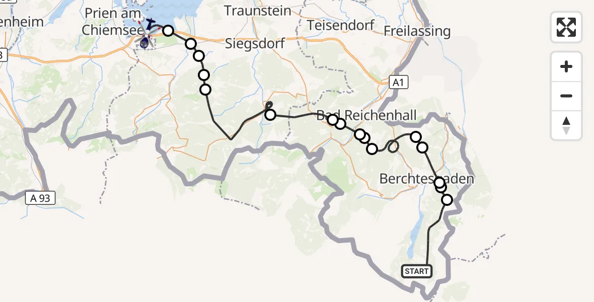 Flugroute Polizeihubschrauber Schönau a.Königssee - Chiemsee (See), 07 Oktober 2026, 12:21