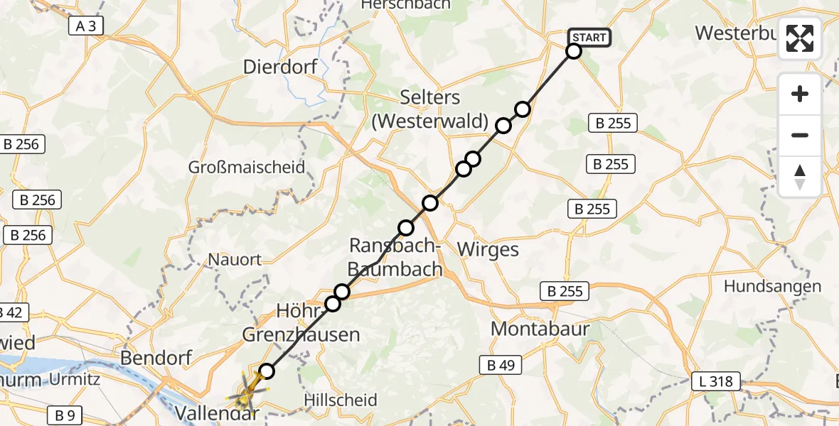Flugroute Ambulanzhubschrauber Wölferlingen - Vallendar, 07 Oktober 2026, 12:21