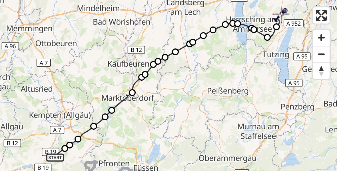 Flugroute Polizeihubschrauber Rettenberg - Starnberg, 07 Oktober 2026, 12:22