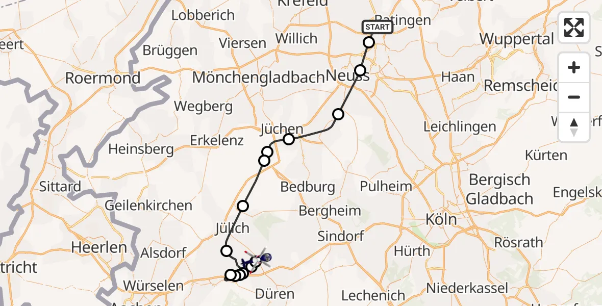Flugroute Polizeihubschrauber Düsseldorf Flughafen - Inden, 07 Oktober 2026, 12:35