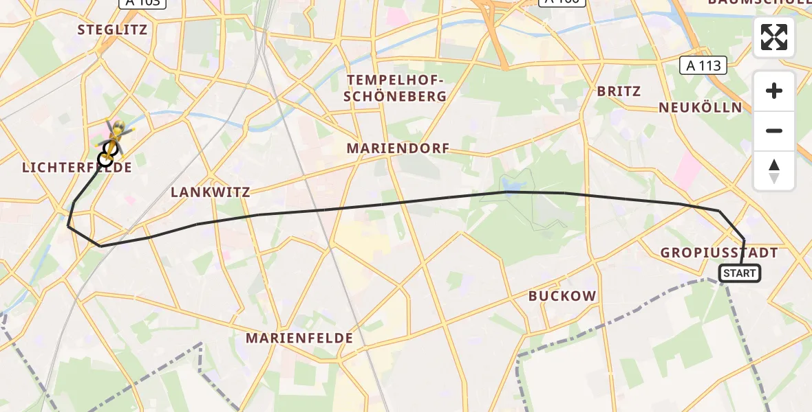 Flugroute Rettungshubschrauber Berlin - Charité Clinic Benjamin Franklin Campus, 07 Oktober 2026, 12:35