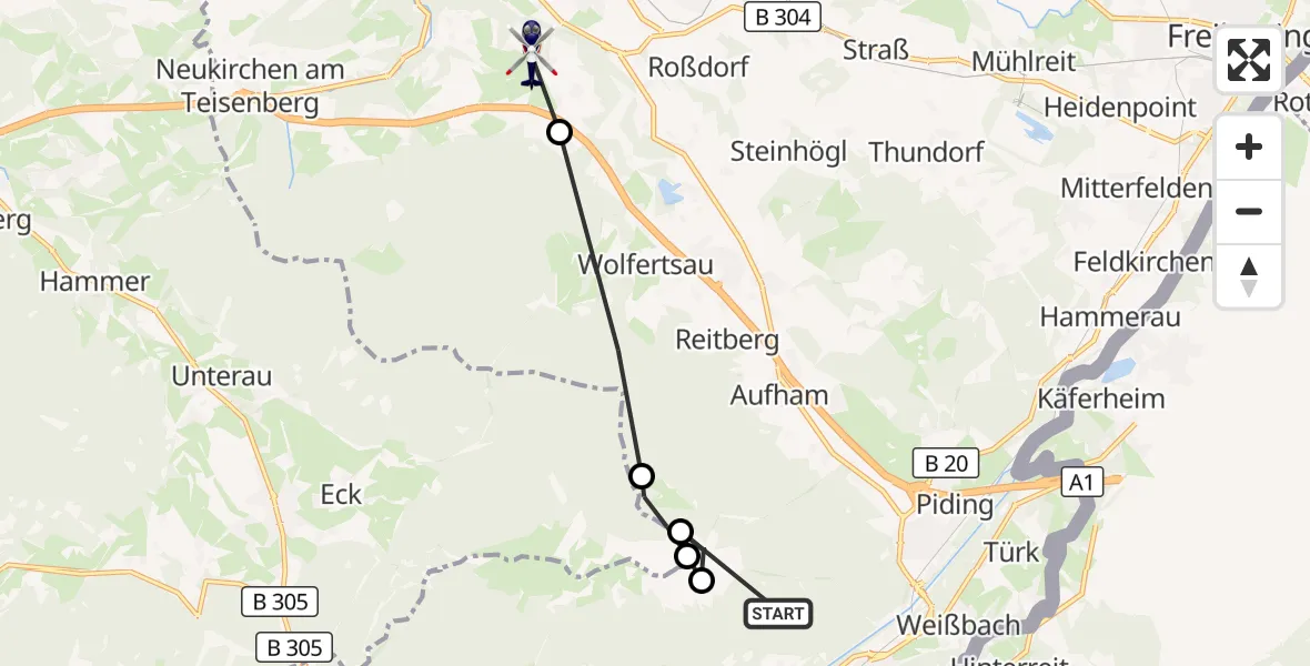 Flugroute Polizeihubschrauber Bad Reichenhall - Teisendorf, 07 Oktober 2026, 12:36