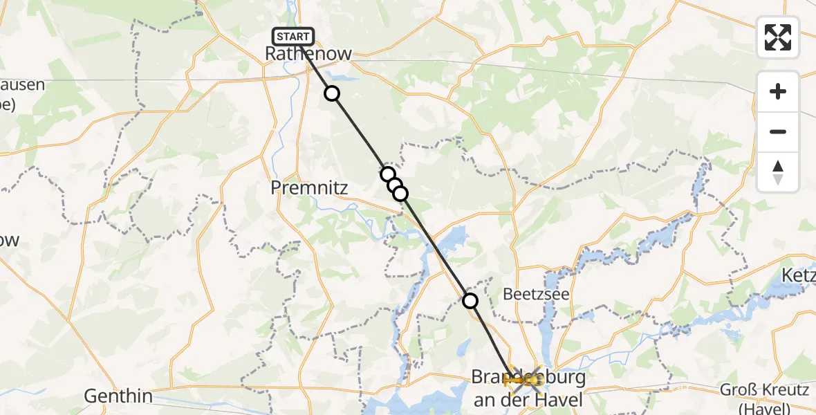 Flugroute Rettungshubschrauber Rathenow - Brandenburg an der Havel, 07 Oktober 2026, 12:38