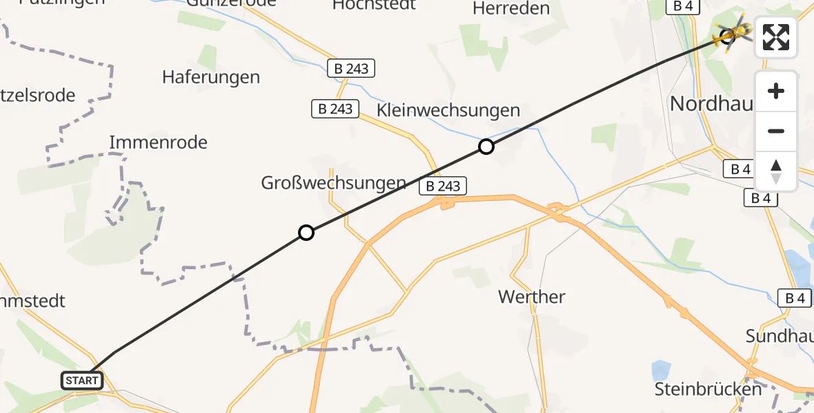 Flugroute Rettungshubschrauber Bleicherode - Südharz Hospital Nordhausen, 07 Oktober 2026, 12:41