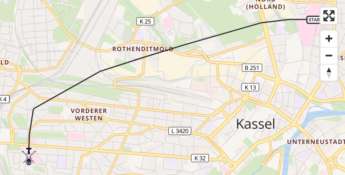 Flugroute Polizeihubschrauber Kassel - Kassel, 07 Oktober 2026, 12:46