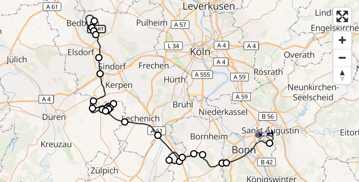 Flugroute Polizeihubschrauber Bergheim - Sankt Augustin, 07 Oktober 2026, 12:51
