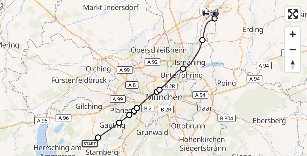 Flugroute Polizeihubschrauber Starnberg - München Flughafen, 07 Oktober 2026, 12:56