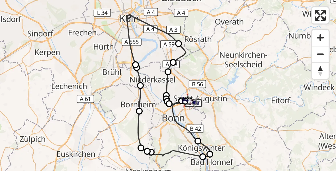 Flugroute Polizeihubschrauber Bonn-Hangelar Flugplatz - Bonn-Hangelar Flugplatz, 07 Oktober 2026, 12:57