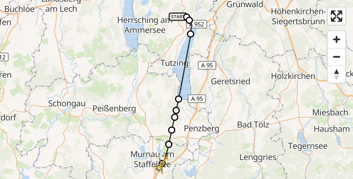 Flugroute Rettungshubschrauber Starnberg - Ohlstadt, 07 Oktober 2026, 13:10