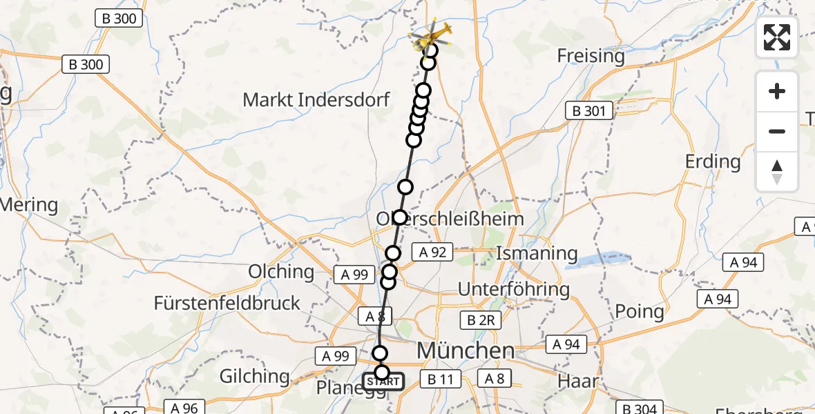 Flugroute Rettungshubschrauber DRF Air Rescue München Hubschrauberlandeplatz - Hohenkammer, 07 Oktober 2026, 13:25