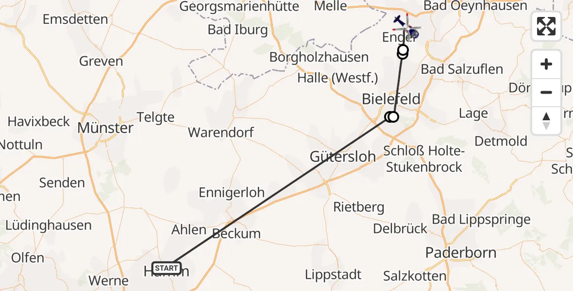 Flugroute Polizeihubschrauber Hamm-Lippewiesen Flugplatz - Enger, 07 Oktober 2026, 13:26