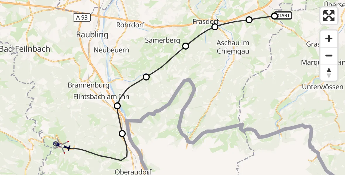 Flugroute Polizeihubschrauber Grassau - Oberaudorf, 07 Oktober 2026, 13:36