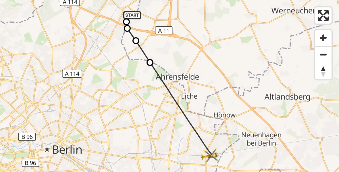 Flugroute Rettungshubschrauber Helios Clinic Berlin-Buch - Berlin, 07 Oktober 2026, 13:52