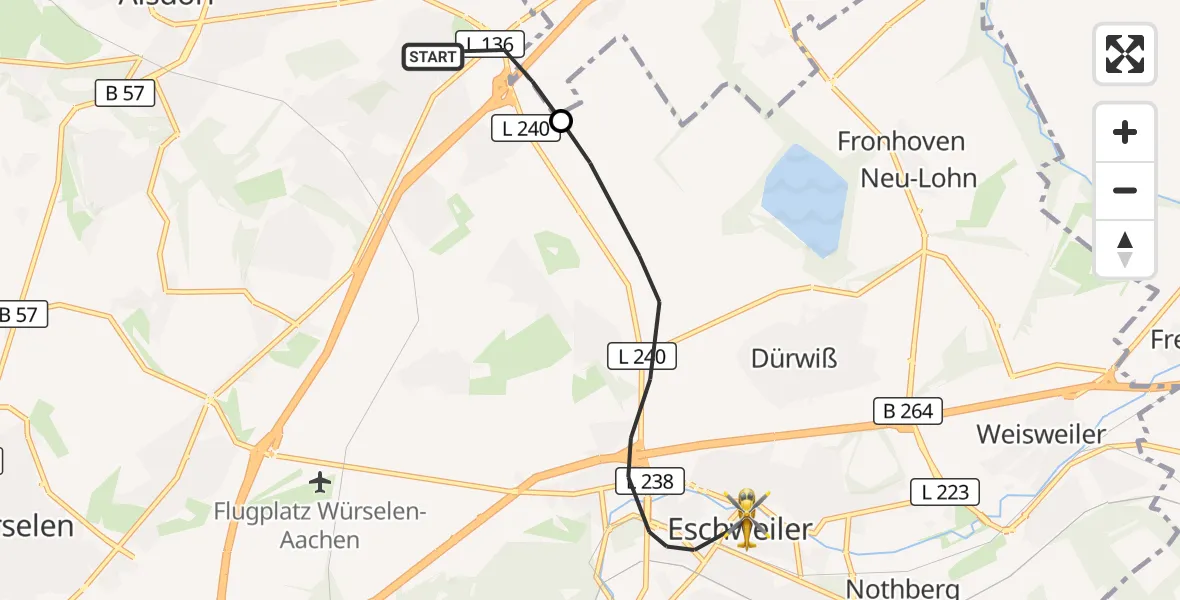 Flugroute Rettungshubschrauber Alsdorf - Eschweiler, 07 Oktober 2026, 13:52