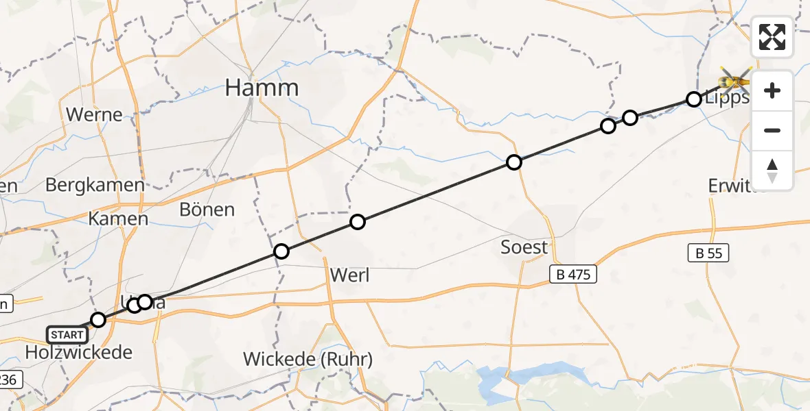 Flugroute Rettungshubschrauber Dortmund Flughafen - Lippstadt, 07 Oktober 2026, 13:53