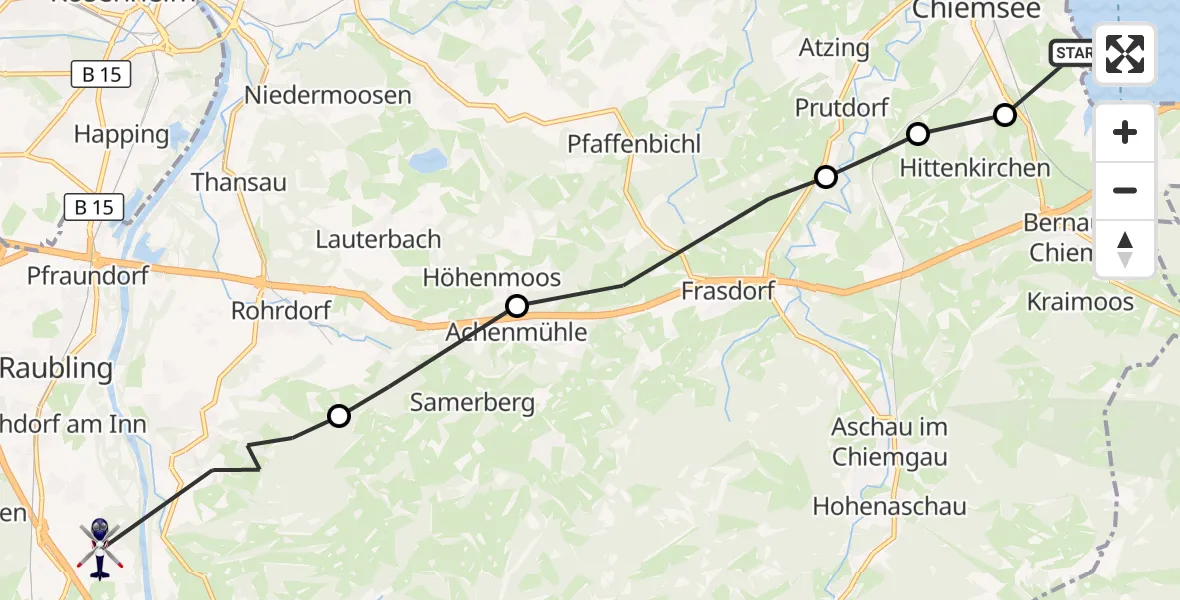 Flugroute Polizeihubschrauber Prien a.Chiemsee - Raubling, 07 Oktober 2026, 13:54