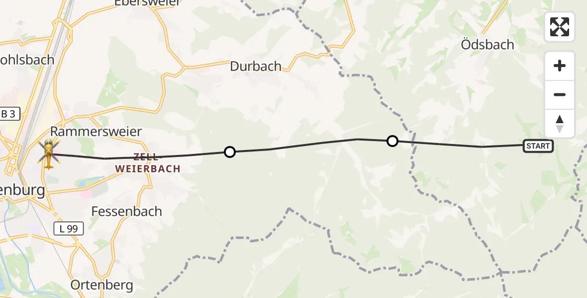Flugroute Rettungshubschrauber Oberkirch - Offenburg, 07 Oktober 2026, 13:56