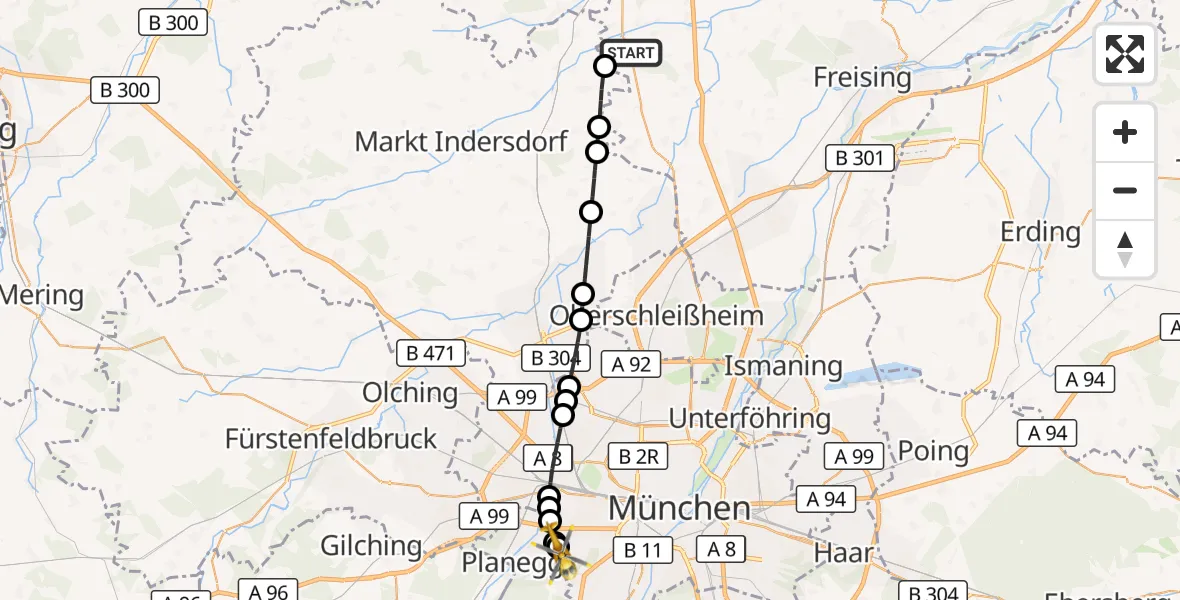 Flugroute Rettungshubschrauber Hohenkammer - DRF Air Rescue München Hubschrauberlandeplatz, 07 Oktober 2026, 13:58