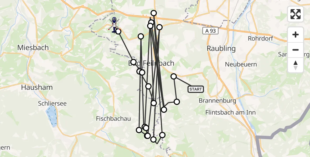 Flugroute Polizeihubschrauber Raubling - Bad Feilnbach, 07 Oktober 2026, 14:00