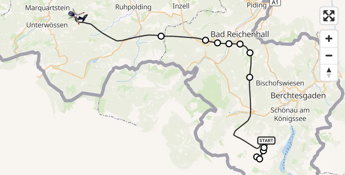 Flugroute Polizeihubschrauber Ramsau b.Berchtesgaden - Ruhpolding, 07 Oktober 2026, 14:05