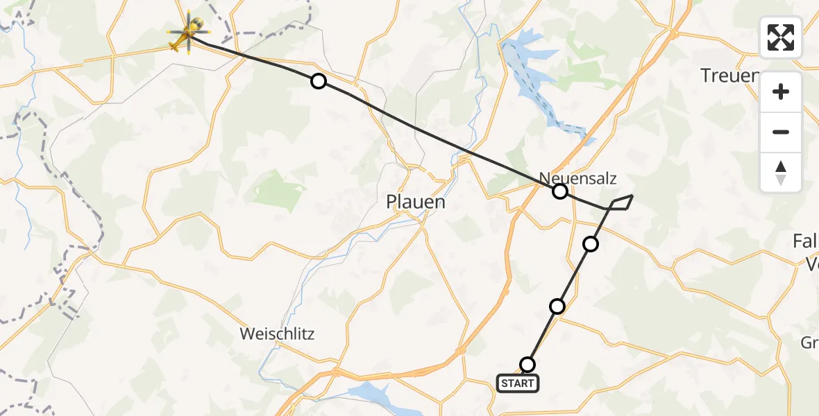 Flugroute Rettungshubschrauber Oelsnitz/Vogtl. - Rosenbach/Vogtl., 07 Oktober 2026, 14:12