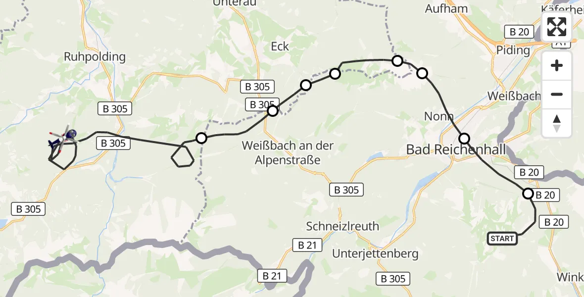Flugroute Polizeihubschrauber Bischofswiesen - Ruhpolding, 07 Oktober 2026, 14:15