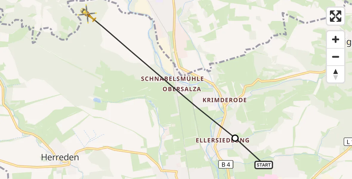 Flugroute Rettungshubschrauber Südharz Hospital Nordhausen - Nordhausen, 07 Oktober 2026, 14:18