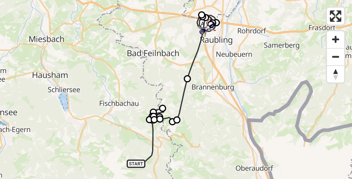 Flugroute Polizeihubschrauber Bayrischzell - Raubling, 07 Oktober 2026, 14:21