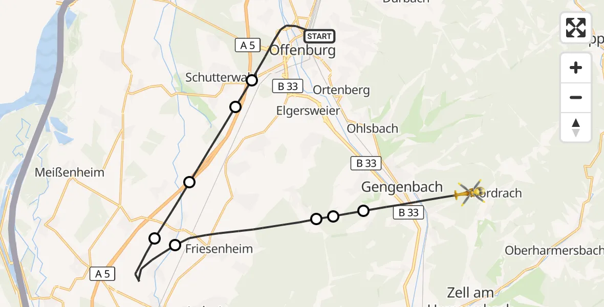 Flugroute Rettungshubschrauber Offenburg - Gengenbach, 07 Oktober 2026, 14:28