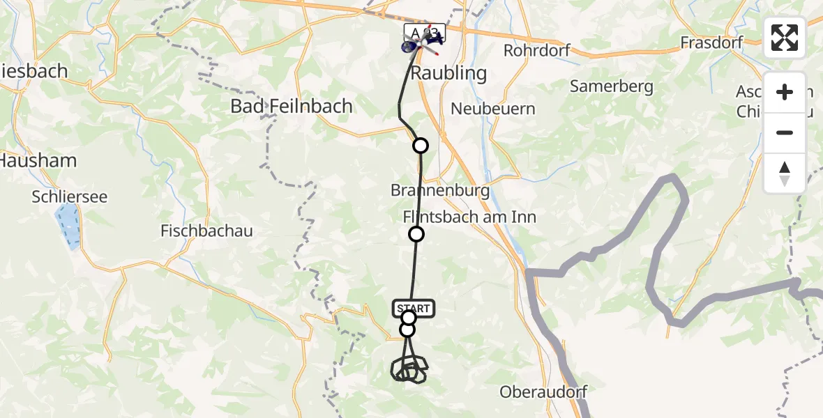 Flugroute Polizeihubschrauber Flintsbach a.Inn - Raubling, 07 Oktober 2026, 14:29