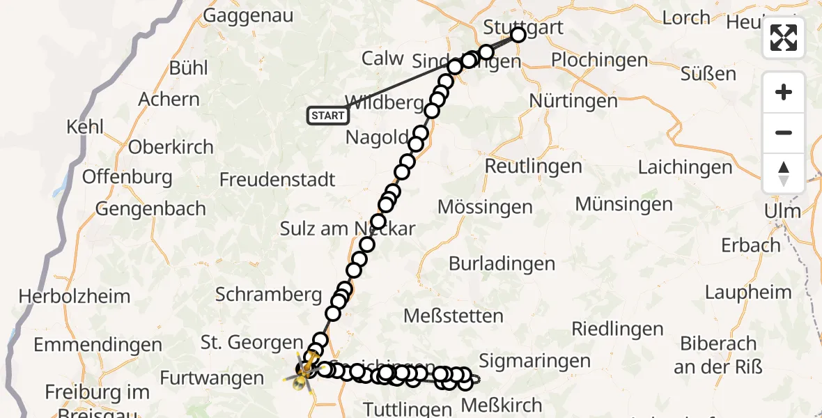 Flugroute Ambulanzhubschrauber Altensteig - DRF Air Rescue Station Villingen-Schwenningen Hubschrauberlandeplatz (Christoph 11), 07 Oktober 2026, 14:30