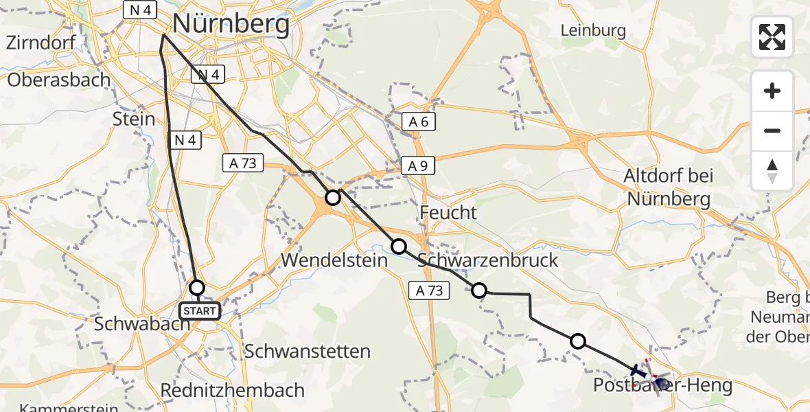 Flugroute Polizeihubschrauber Schwabach - Postbauer-Heng, 07 Oktober 2026, 14:33