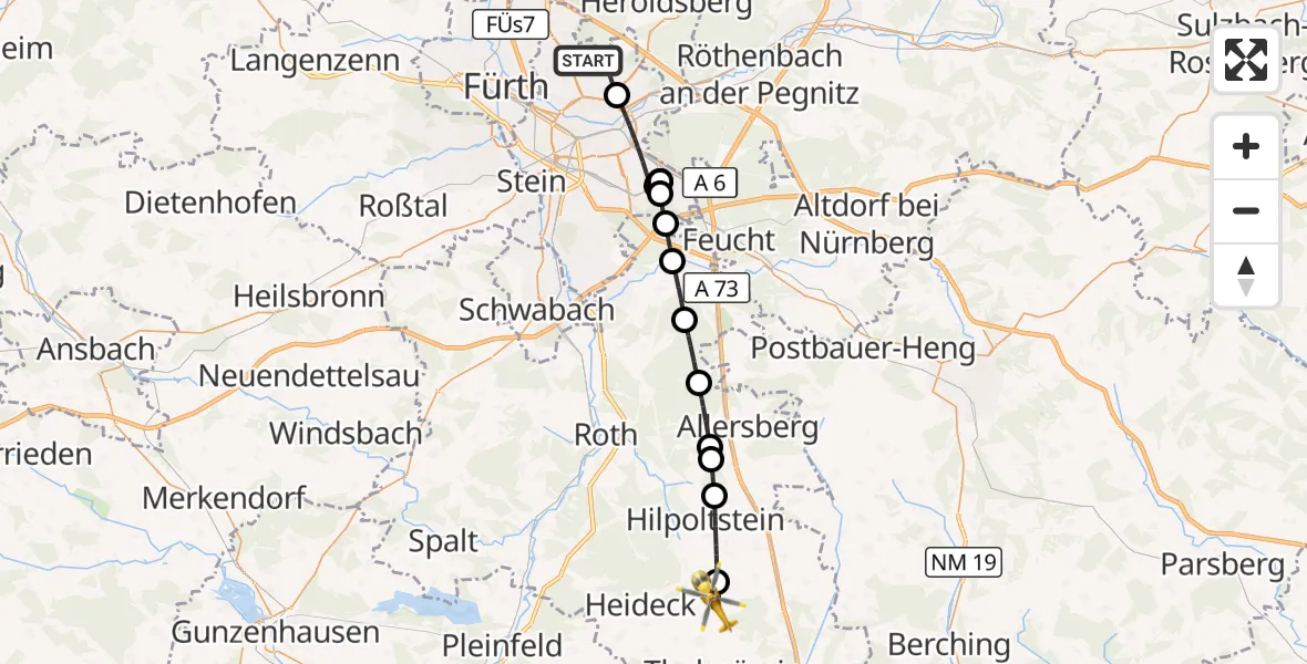 Flugroute Rettungshubschrauber Flughafen Nuremberg - Thalmässing, 07 Oktober 2026, 14:35