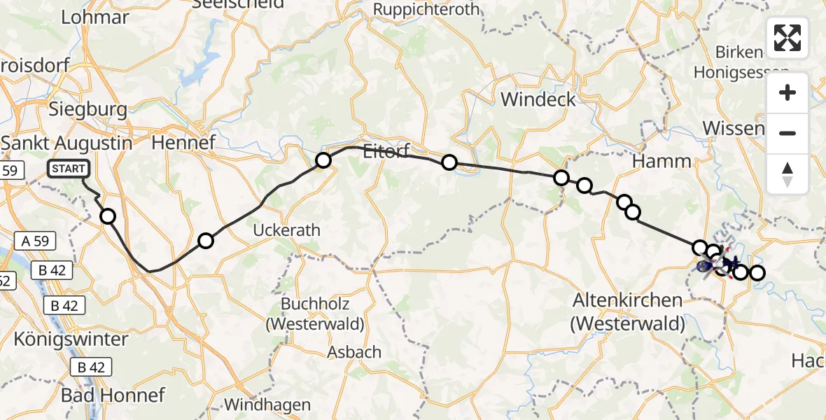Flugroute Polizeihubschrauber Sankt Augustin - Giesenhausen, 07 Oktober 2026, 14:37