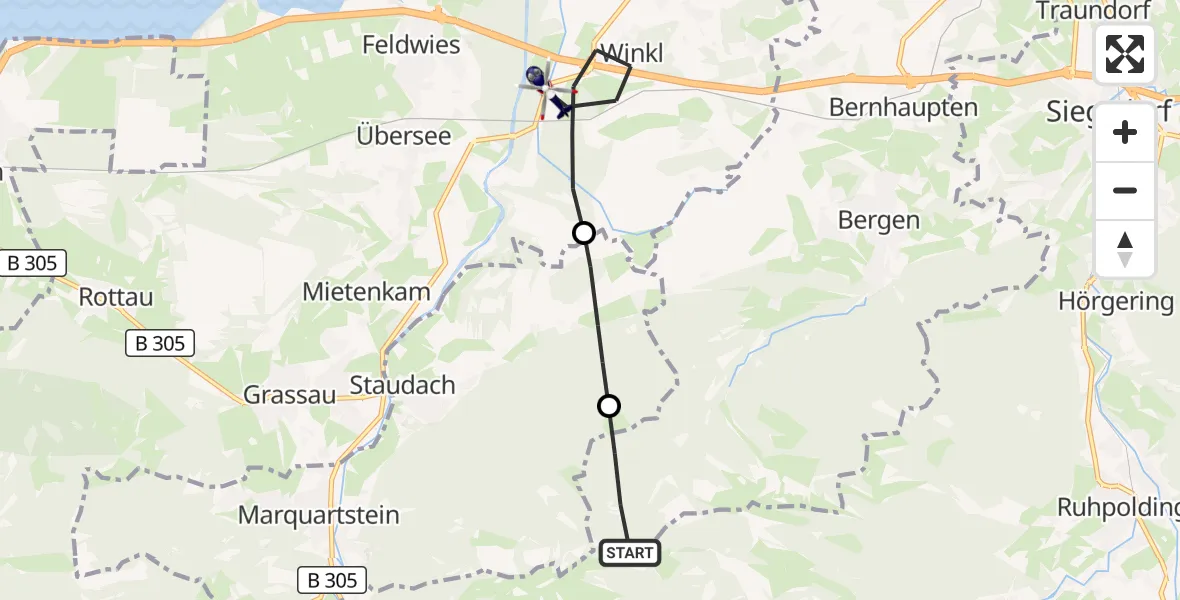 Flugroute Polizeihubschrauber Bergen - Übersee, 07 Oktober 2026, 14:41