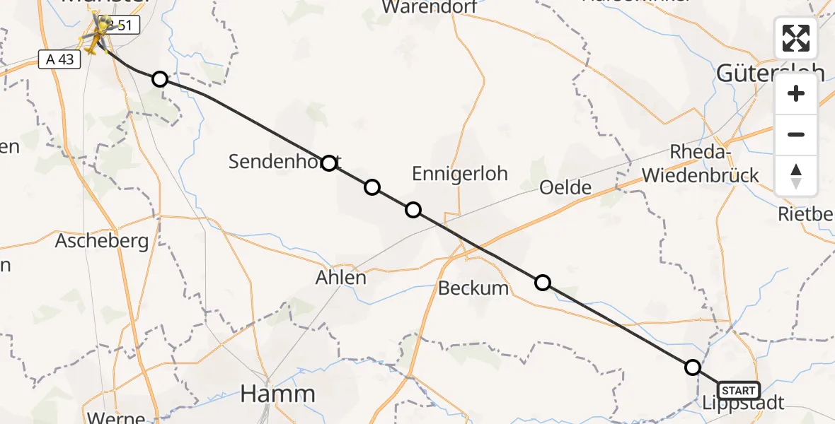 Flugroute Rettungshubschrauber Lippstadt - Münster, 07 Oktober 2026, 14:47