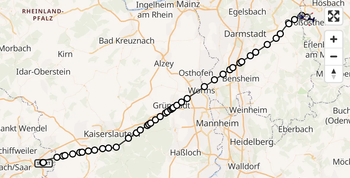 Flugroute Polizeihubschrauber Homburg - Flugplatz Aschaffenburg, 07 Oktober 2026, 14:52
