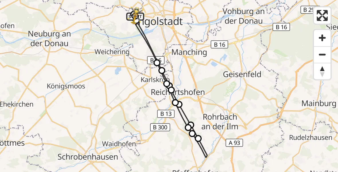 Flugroute Rettungshubschrauber Ingolstadt Hospital - Ingolstadt Hospital, 07 Oktober 2026, 14:55