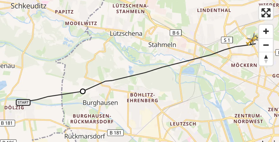 Flugroute Rettungshubschrauber Schkeuditz - Leipzig, 07 Oktober 2026, 14:59