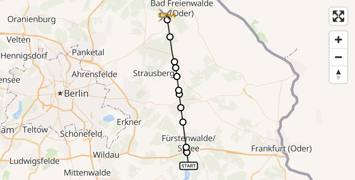 Flugroute Rettungshubschrauber Bad Saarow - Falkenberg, 07 Oktober 2026, 15:06