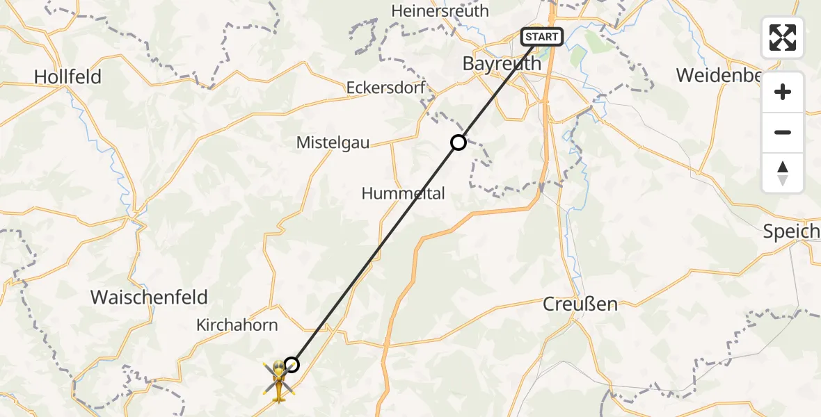 Flugroute Ambulanzhubschrauber Bayreuth - Pottenstein, 07 Oktober 2026, 15:06