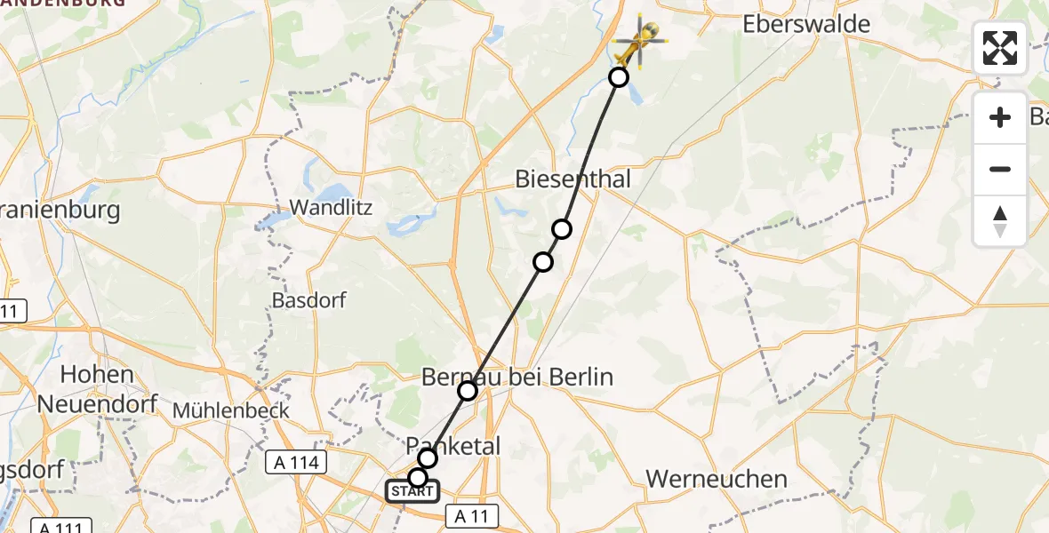 Flugroute Rettungshubschrauber Helios Clinic Berlin-Buch - Schorfheide, 07 Oktober 2026, 15:10