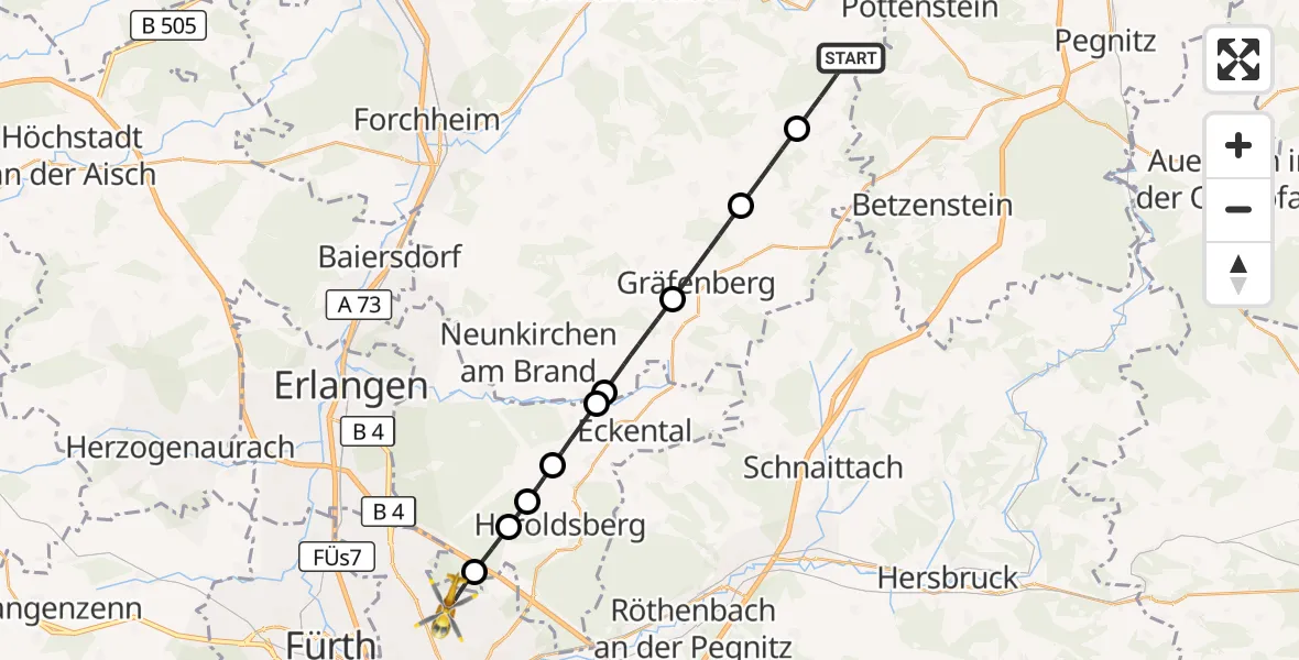Flugroute Ambulanzhubschrauber Gößweinstein - Flughafen Nuremberg, 07 Oktober 2026, 15:15