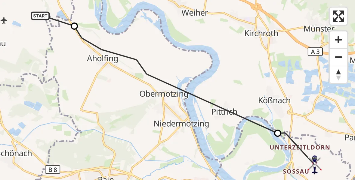 Flugroute Polizeihubschrauber Pfatter - Straubing, 07 Oktober 2026, 15:16
