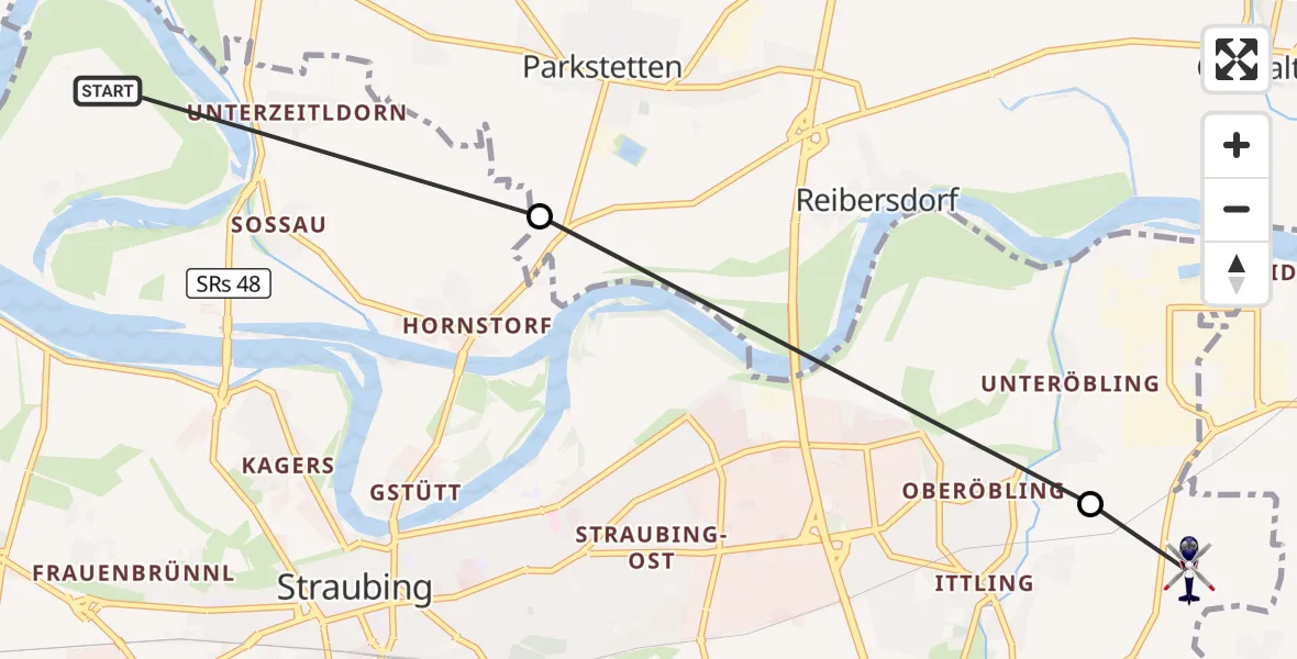 Flugroute Polizeihubschrauber Straubing - Straubing, 07 Oktober 2026, 15:20