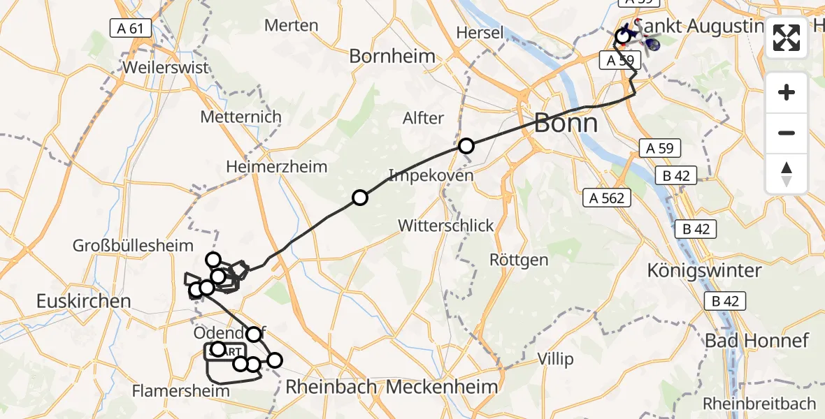 Flugroute Polizeihubschrauber Swisttal - Sankt Augustin, 07 Oktober 2026, 15:24