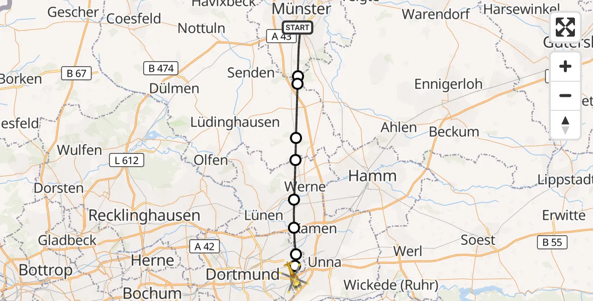 Flugroute Rettungshubschrauber Münster - Dortmund Flughafen, 07 Oktober 2026, 15:34