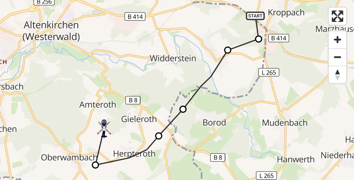Flugroute Polizeihubschrauber Giesenhausen - Gieleroth, 07 Oktober 2026, 15:37